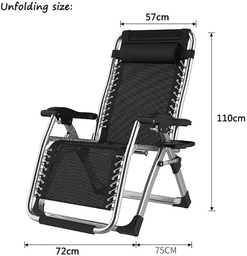 DQCHAIR Silla Reclinable Gravedad Cero para Actividades al Aire Libre, Extra Ancha y Ajustable, Con Portavasos y Cojines, Soporta 200kg, Ideal para Patio, Jardín y Playa (Negra)