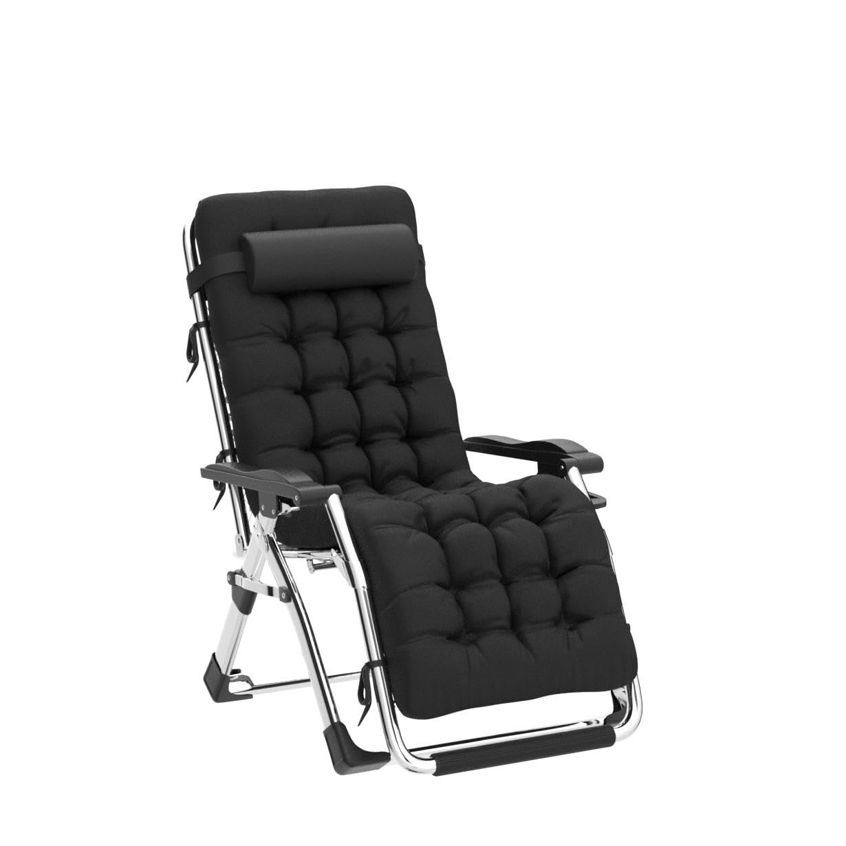 DQCHAIR Silla Reclinable Gravedad Cero para Actividades al Aire Libre, Extra Ancha y Ajustable, Con Portavasos y Cojines, Soporta 200kg, Ideal para Patio, Jardín y Playa (Negra)