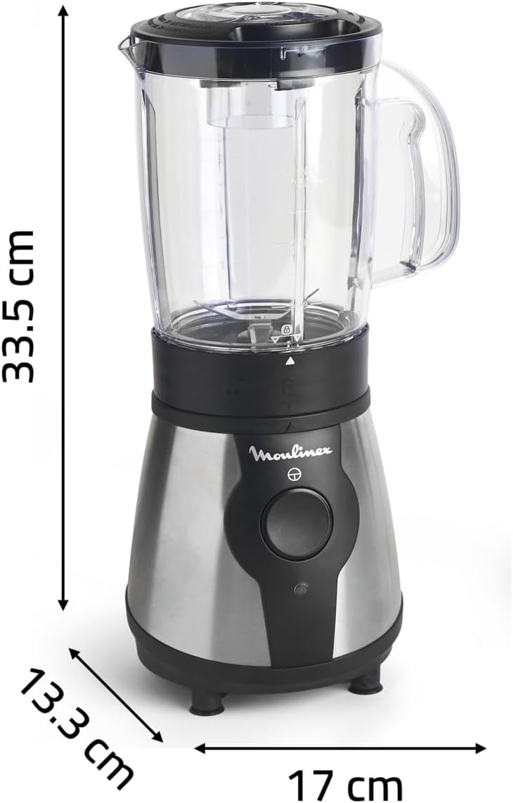 Moulinex Blend&Go Batidora de Vaso, 300W, Jarra de 1.3L, Botella de 750ml, Acero Inoxidable