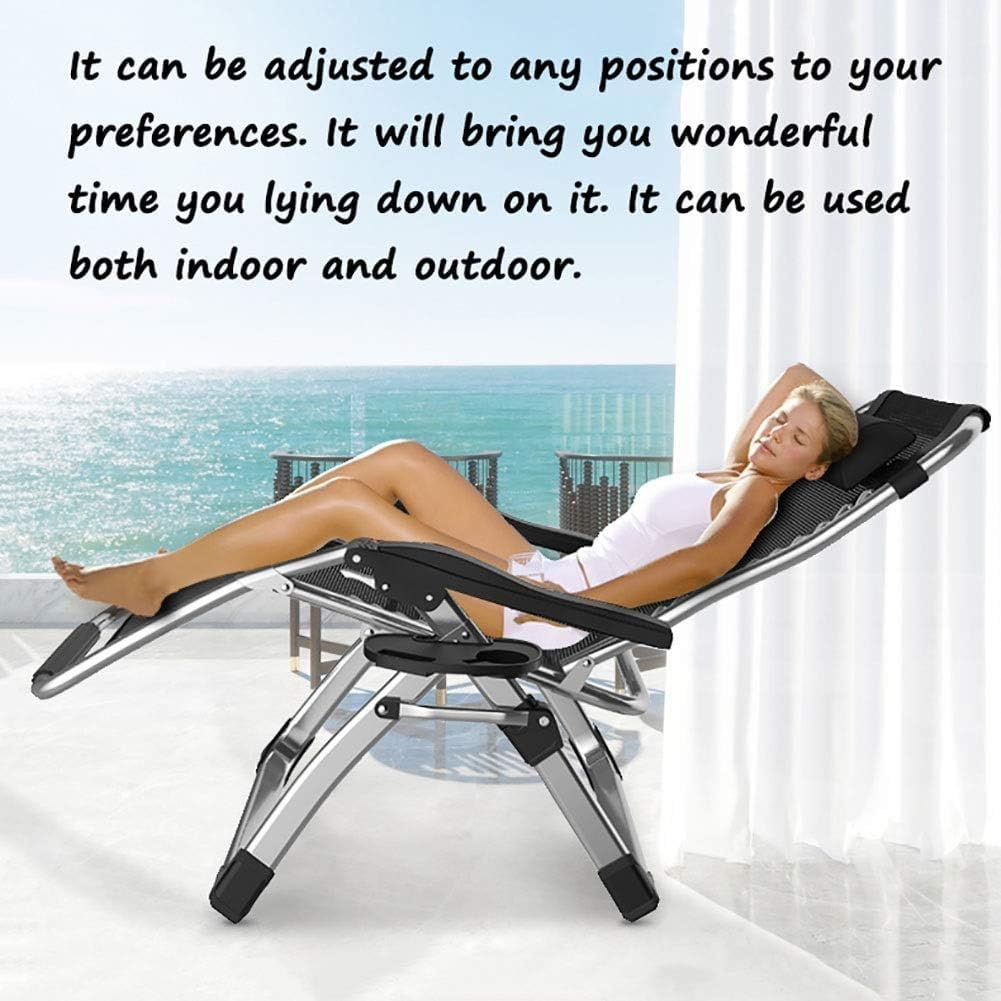 DQCHAIR Silla Reclinable Gravedad Cero para Actividades al Aire Libre, Extra Ancha y Ajustable, Con Portavasos y Cojines, Soporta 200kg, Ideal para Patio, Jardín y Playa (Negra)