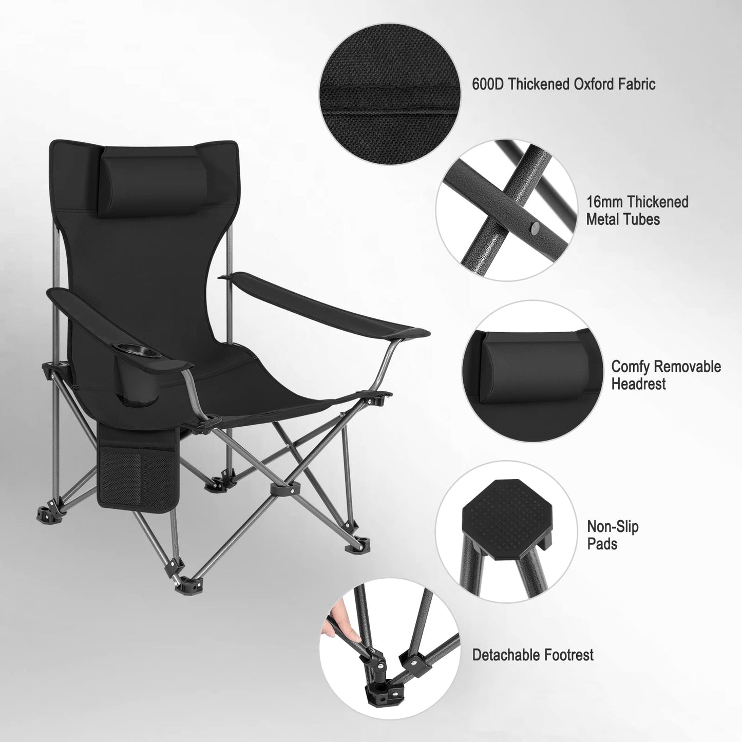 WOLTU Set de 2 Sillas de Camping Plegables, Sillas Portátiles para Picnic, Playa, Jardín, Pesca, con Portavasos, Color Negro, Livianas y Compactas