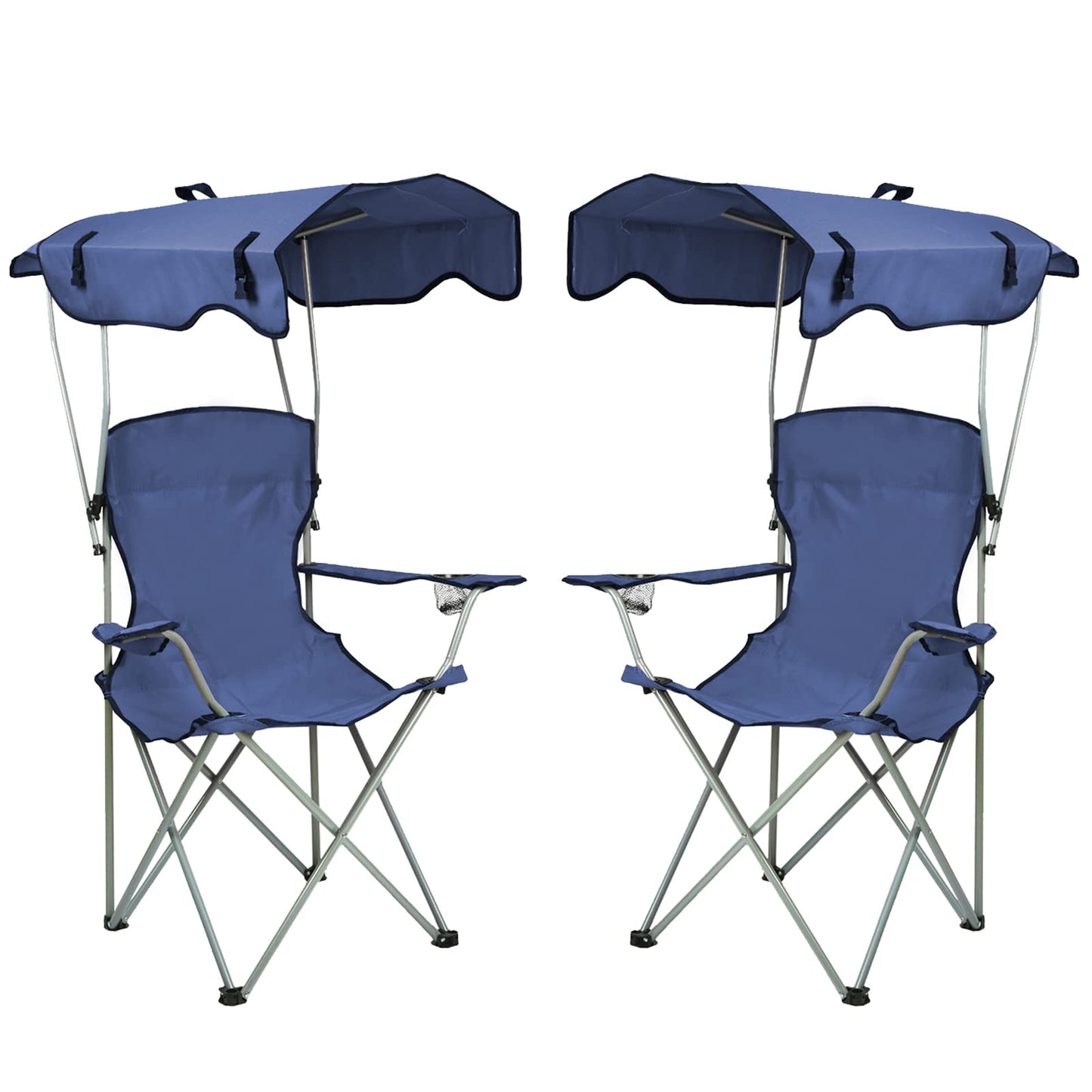Silla Plegable al Aire Libre, Portátil y Ligera con Toldo Plegable y Portavasos, Ideal para Pesca y Picnic, 50x50x90/120cm, Azul Marino, Set de 2 Piezas