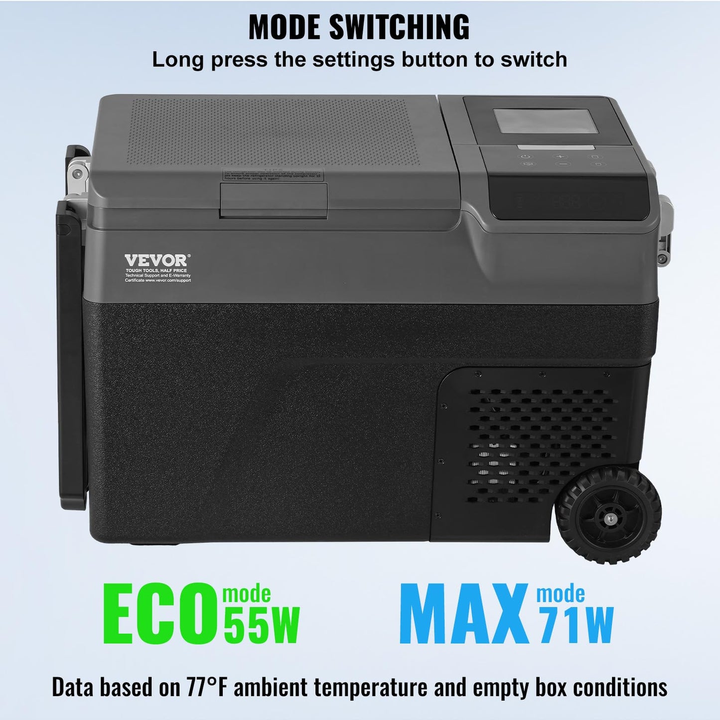 VEVOR Refrigerador Portátil para Automóvil de 35L con Función de Fabricación de Hielo, Temperatura Ajustable de -20°C a 20°C, Con Ruedas, Ideal para Camping y Automóvil, 730 x 420 x 480 mm, ≤ 45 dB