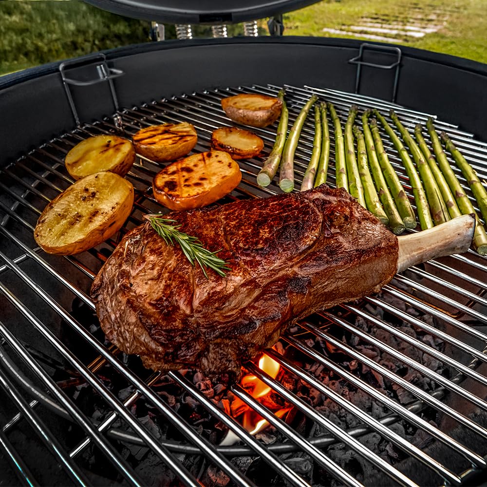 Cecotec Kamado Barbacoa de Carbón Cerámica Ø 60cm DragonFire 6000, Asa, Ahuma, Hornea y Guisa, Resistente a 1000°C, Soporte de Hierro Fundido, Cámara Hermética, Con Ruedas y Termómetro