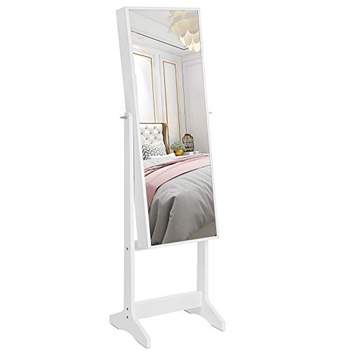 SONGMICS Espejo Joyero con Cerradura, de Longitud Completa, Montaje Sencillo, Blanco y Negro