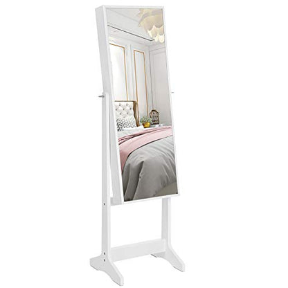 SONGMICS Espejo Joyero con Cerradura, de Longitud Completa, Montaje Sencillo, Blanco y Negro