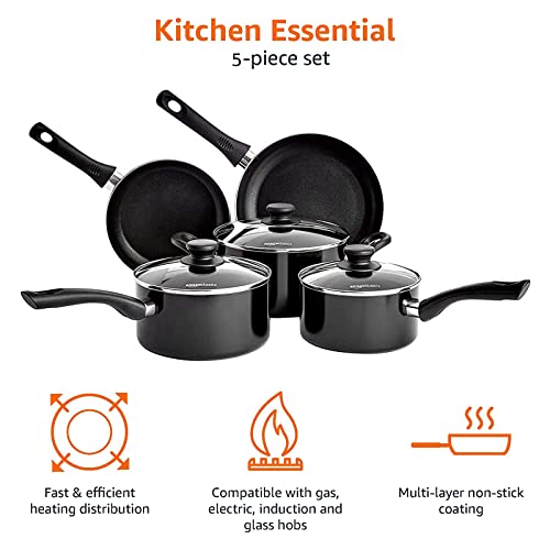 Juego de Utensilios de Cocina Antiadherentes, 5 Piezas, Aluminio, Inducción, Negro