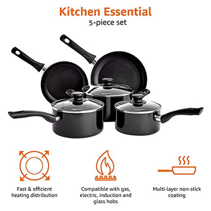 Juego de Utensilios de Cocina Antiadherentes, 5 Piezas, Aluminio, Inducción, Negro