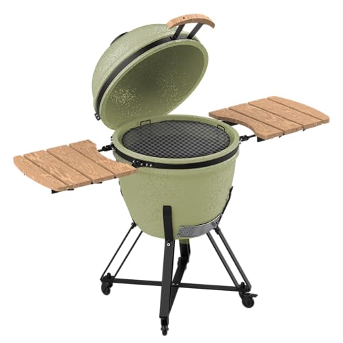 Cecotec Kamado Barbacoa de Carbón Cerámica Ø 60cm DragonFire 6000, Asa, Ahuma, Hornea y Guisa, Resistente a 1000°C, Soporte de Hierro Fundido, Cámara Hermética, Con Ruedas y Termómetro