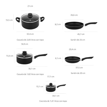 Amazon Basics Juego de Utensilios de Cocina Antiadherentes, 8 Piezas, Negro
