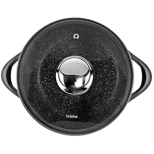 briebe Batería Cocina Inducción 8 Piezas, Aluminio Fundido, Antiadherente ILAG GRANITEC sin PFOA, Tapas Cristal, Guantes Silicona