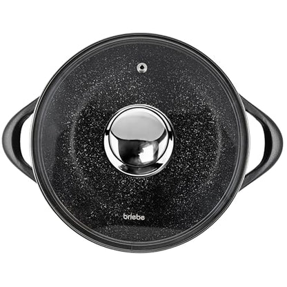 briebe Batería Cocina Inducción 8 Piezas, Aluminio Fundido, Antiadherente ILAG GRANITEC sin PFOA, Tapas Cristal, Guantes Silicona