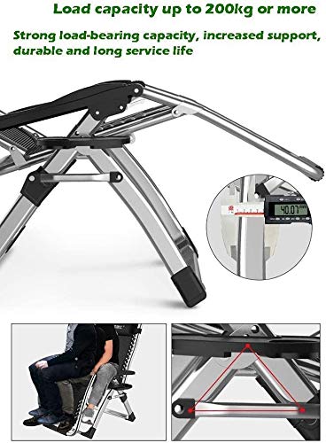 DQCHAIR Silla Reclinable Gravedad Cero para Actividades al Aire Libre, Extra Ancha y Ajustable, Con Portavasos y Cojines, Soporta 200kg, Ideal para Patio, Jardín y Playa (Negra)