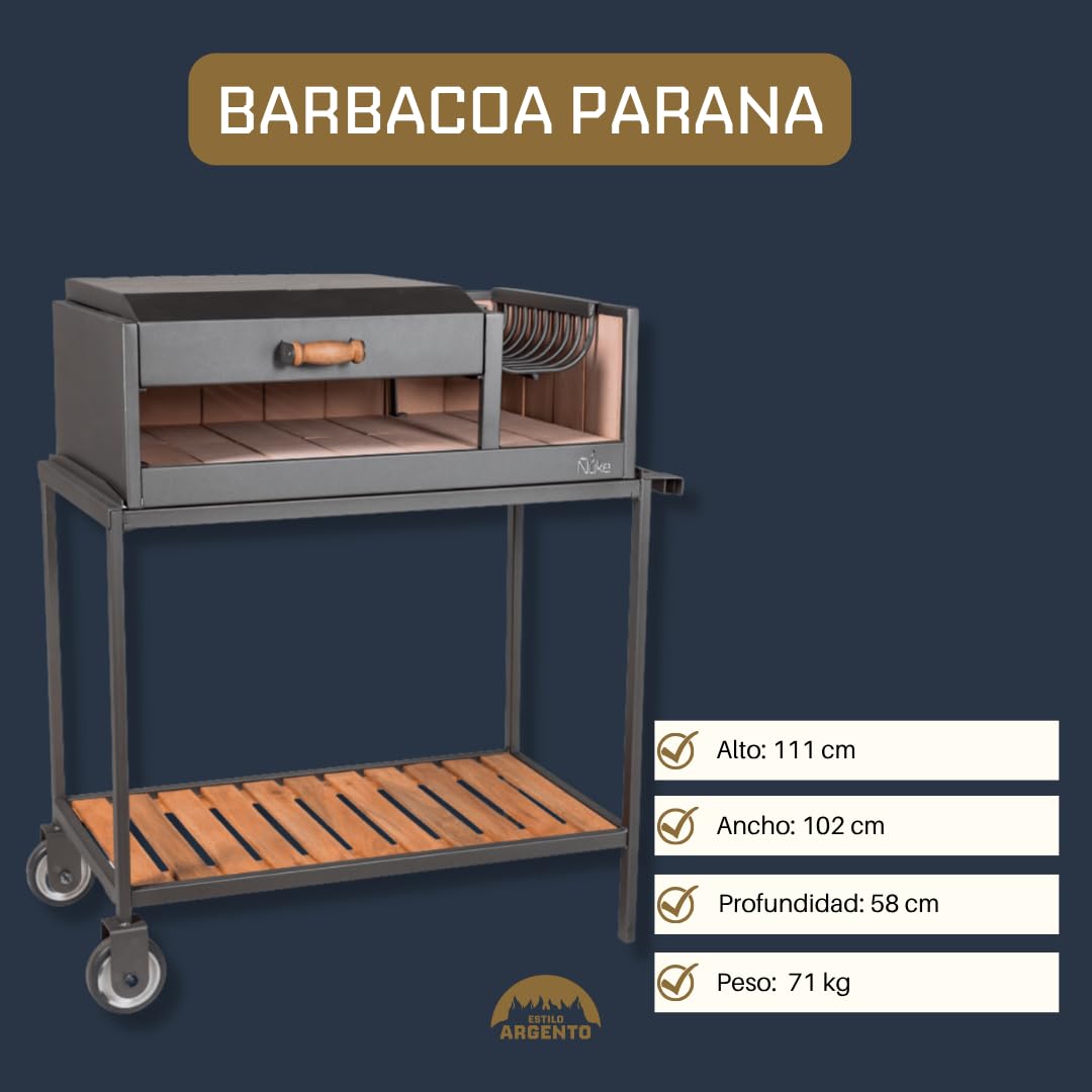 Parrilla Barbacoa de Carbón Parana Premium Portátil con Brasero, Ruedas y Tapa, Color Negro, 111x102x58 cm