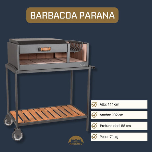 Parrilla Barbacoa de Carbón Parana Premium Portátil con Brasero, Ruedas y Tapa, Color Negro, 111x102x58 cm