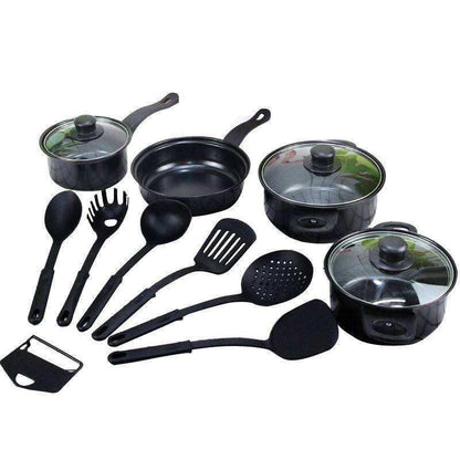 Herzberg Batería de Cocina Antiadherente, 13 Piezas, Acero al Carbono, Compatible con Todas las Fuentes de Calor
