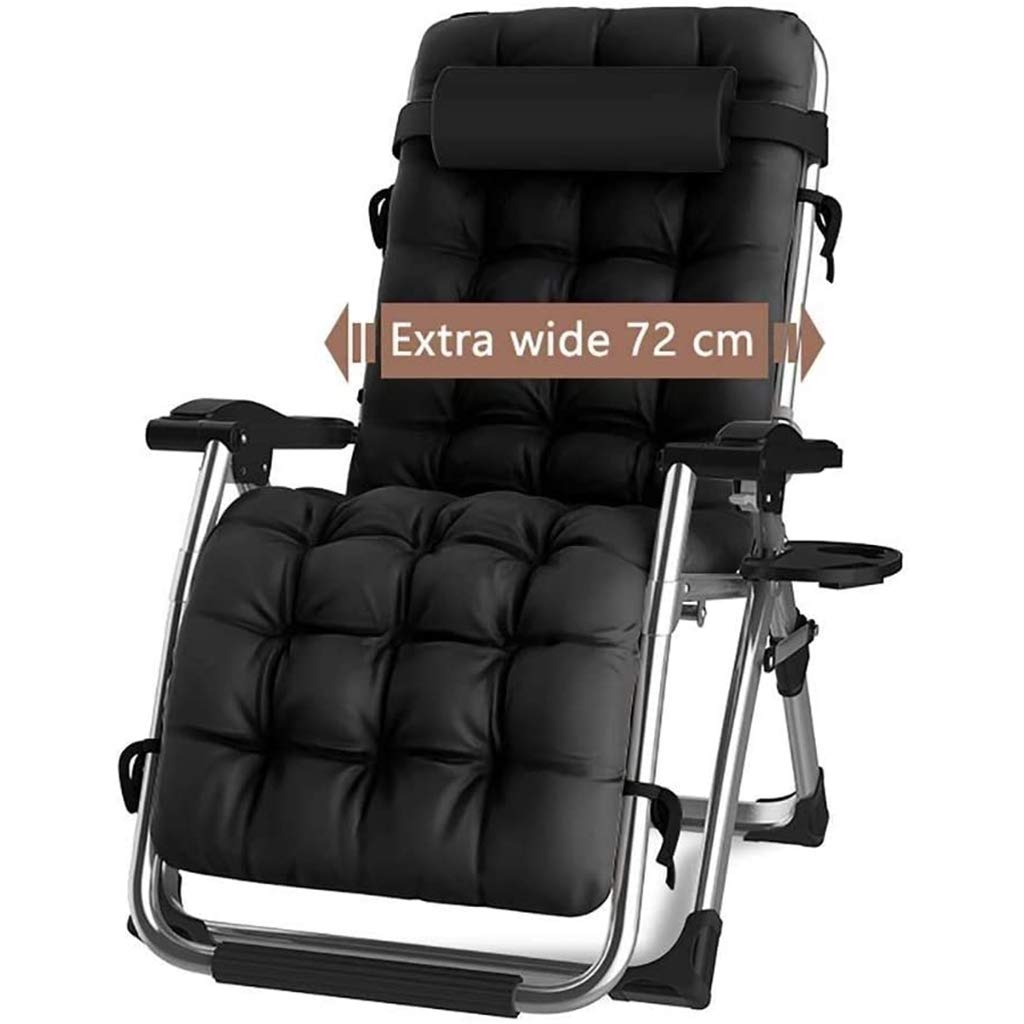 DQCHAIR Silla Reclinable Gravedad Cero para Actividades al Aire Libre, Extra Ancha y Ajustable, Con Portavasos y Cojines, Soporta 200kg, Ideal para Patio, Jardín y Playa (Negra)
