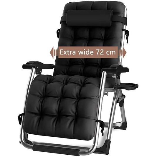DQCHAIR Silla Reclinable Gravedad Cero para Actividades al Aire Libre, Extra Ancha y Ajustable, Con Portavasos y Cojines, Soporta 200kg, Ideal para Patio, Jardín y Playa (Negra)