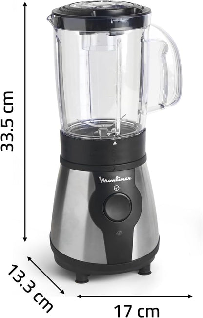 Moulinex Blend&Go Batidora de Vaso, 300W, Jarra de 1.3L, Botella de 750ml, Acero Inoxidable