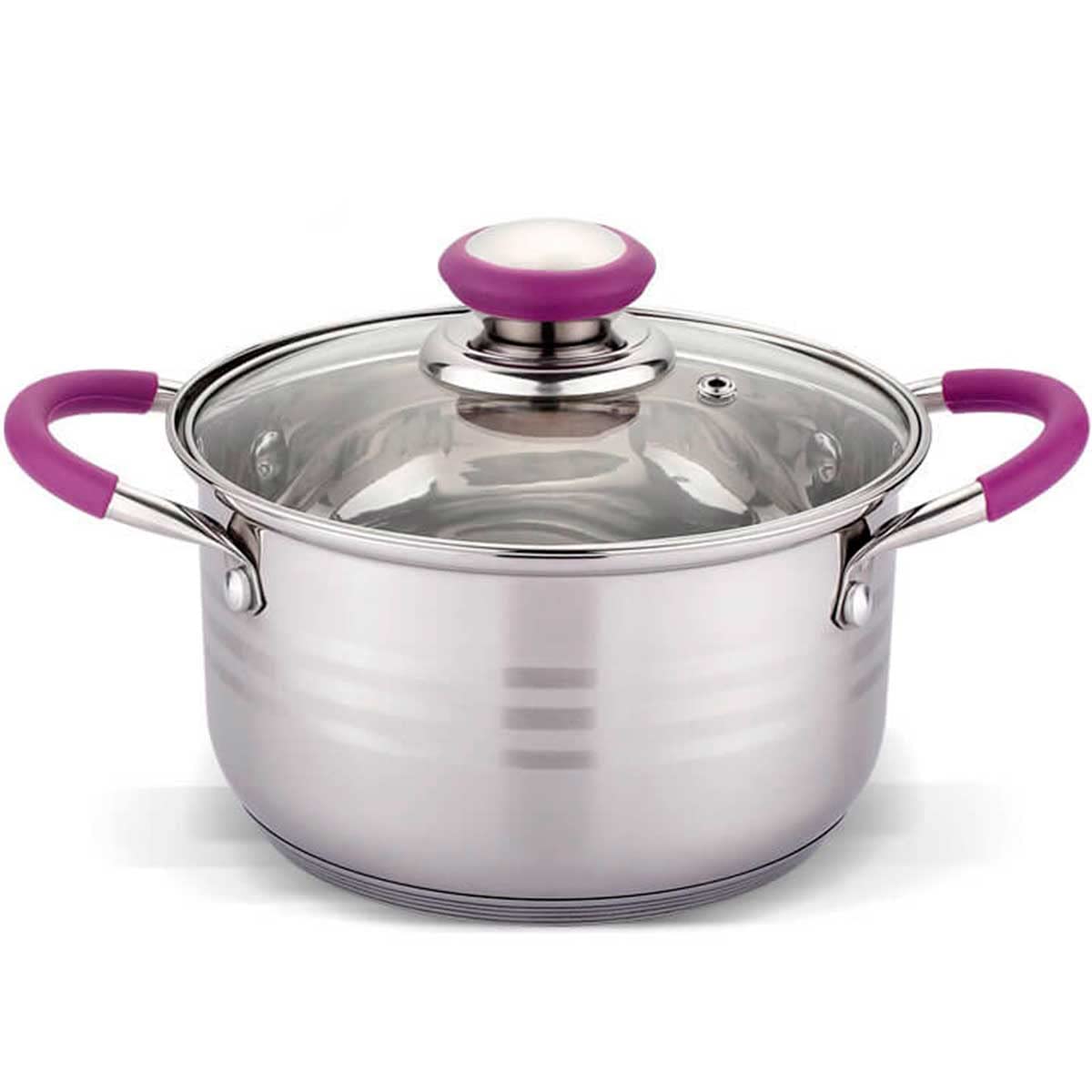 gridinlux Hannover Batería de Cocina 8 Piezas, Acero Inoxidable, Inducción, Asas Silicona Morado