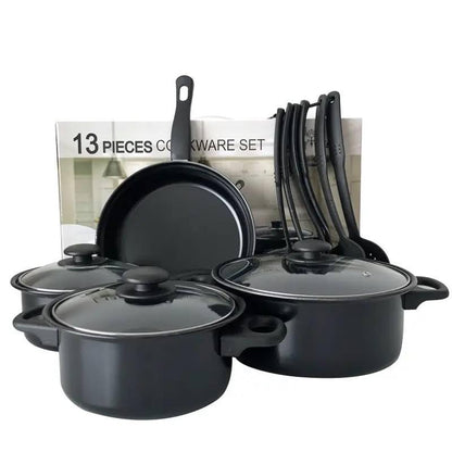 Herzberg Batería de Cocina Antiadherente, 13 Piezas, Acero al Carbono, Compatible con Todas las Fuentes de Calor