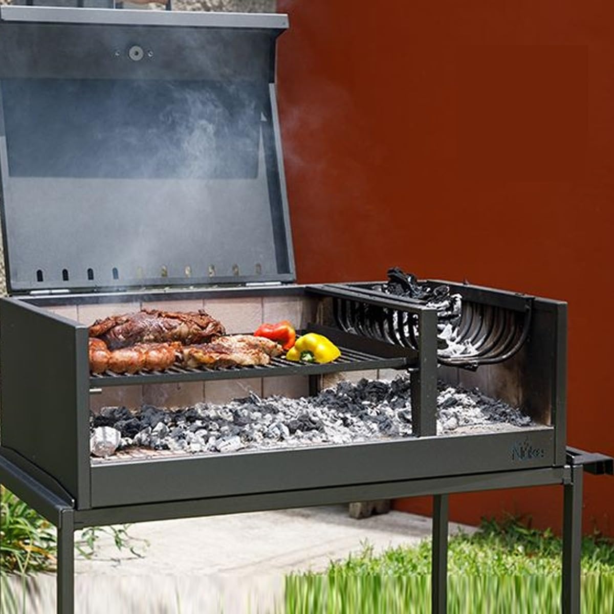 Parrilla Barbacoa de Carbón Parana Premium Portátil con Brasero, Ruedas y Tapa, Color Negro, 111x102x58 cm
