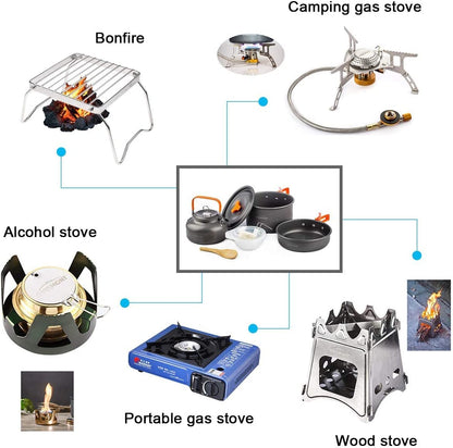 OVERMONT Kit de Cocina para Camping 14 Piezas, Aluminio, para Senderismo y Excursiones