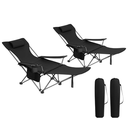 WOLTU Set de 2 Sillas de Camping Plegables, Sillas Portátiles para Picnic, Playa, Jardín, Pesca, con Portavasos, Color Negro, Livianas y Compactas