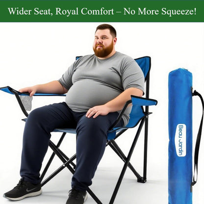 Beau Jardin Silla Plegable para Camping al Aire Libre, 150 KG, con Reposabrazos, Portavasos, Bolsillo Impermeable, Ligera y Portátil, Ideal para Playa, Acampada y Pesca, Color Azul