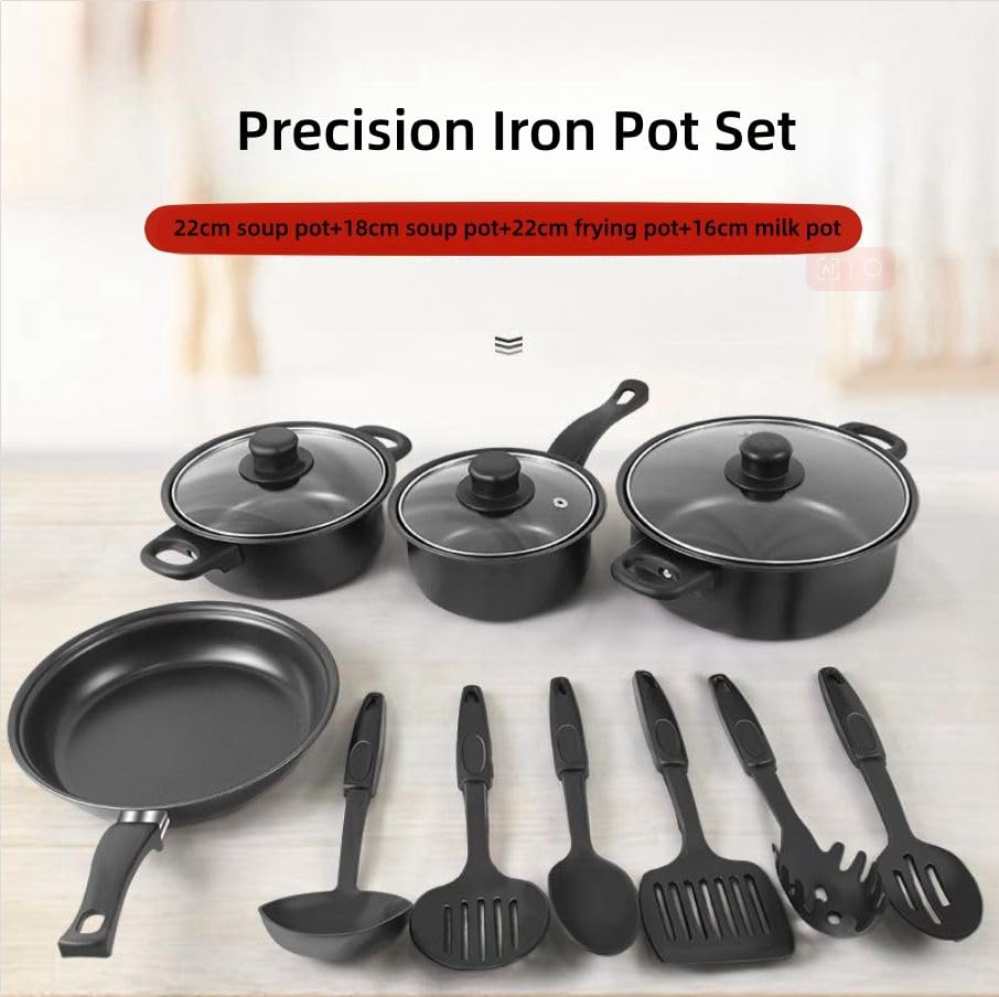 Herzberg Batería de Cocina Antiadherente, 13 Piezas, Acero al Carbono, Compatible con Todas las Fuentes de Calor