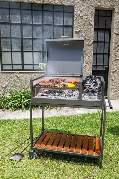 Parrilla Barbacoa de Carbón Parana Premium Portátil con Brasero, Ruedas y Tapa, Color Negro, 111x102x58 cm