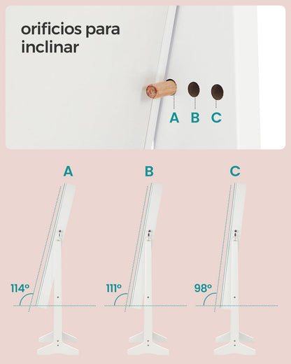 SONGMICS Espejo Joyero con Cerradura, de Longitud Completa, Montaje Sencillo, Blanco y Negro