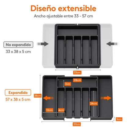 Lifewit Cubiertos Organizer, Extensible, Grande, Negro