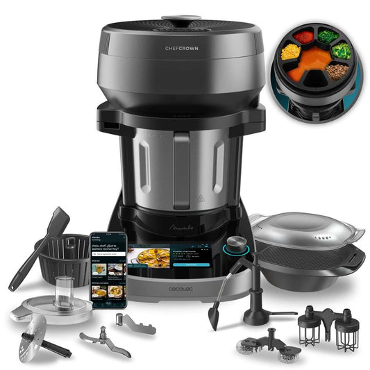 Cecotec Robot de Cocina Mambo CooKing Unique, 2200W, 45 Funciones, Jarra 4.5L, con Dispensador de Alimentos