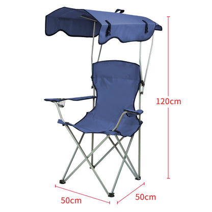 Silla Plegable al Aire Libre, Portátil y Ligera con Toldo Plegable y Portavasos, Ideal para Pesca y Picnic, 50x50x90/120cm, Azul Marino, Set de 2 Piezas