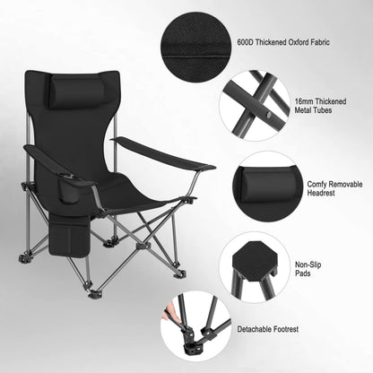 WOLTU Set de 2 Sillas de Camping Plegables, Sillas Portátiles para Picnic, Playa, Jardín, Pesca, con Portavasos, Color Negro, Livianas y Compactas