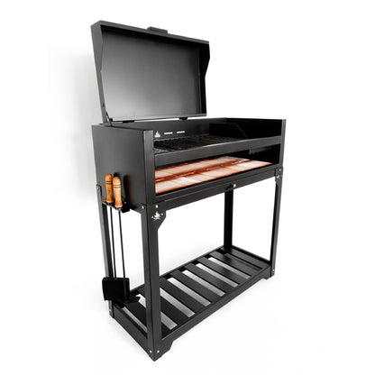 Parrilla Barbacoa de Carbón Grill Chulengo Premium Argentino, Con Fogonero, Pala, Atizador y Funda Incluidos, Portátil para Uso Exterior, Color Negro, 115x75x50 cm