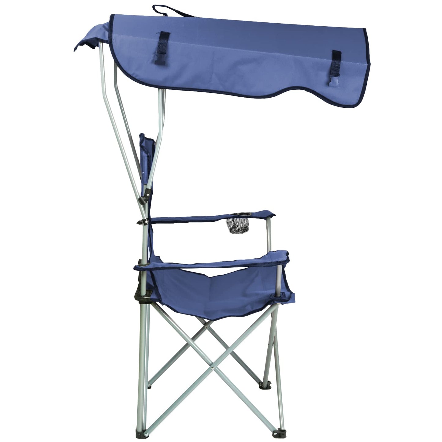 Silla Plegable al Aire Libre, Portátil y Ligera con Toldo Plegable y Portavasos, Ideal para Pesca y Picnic, 50x50x90/120cm, Azul Marino, Set de 2 Piezas
