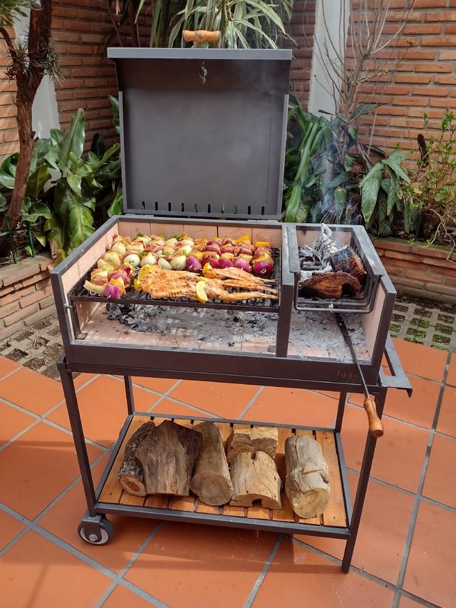 Parrilla Barbacoa de Carbón Parana Premium Portátil con Brasero, Ruedas y Tapa, Color Negro, 111x102x58 cm