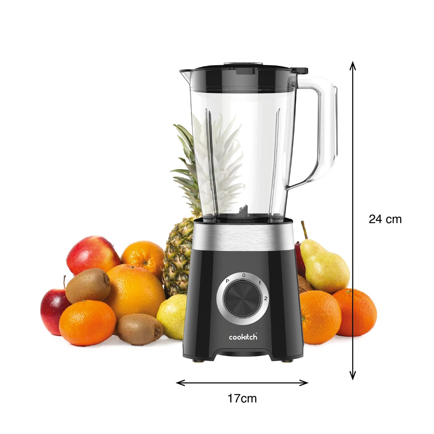 COOKITCH Batidora de Vaso 1.5L, 500W, Jarra de Plástico, 2 Velocidades + Pulso