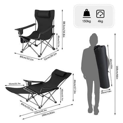 WOLTU Set de 2 Sillas de Camping Plegables, Sillas Portátiles para Picnic, Playa, Jardín, Pesca, con Portavasos, Color Negro, Livianas y Compactas