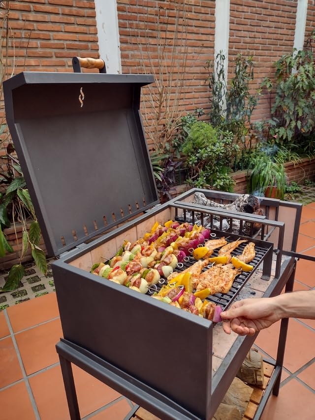Parrilla Barbacoa de Carbón Parana Premium Portátil con Brasero, Ruedas y Tapa, Color Negro, 111x102x58 cm