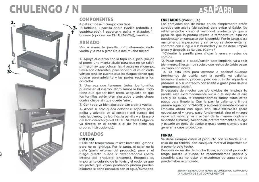 Parrilla Barbacoa de Carbón Grill Chulengo Premium Argentino, Con Fogonero, Pala, Atizador y Funda Incluidos, Portátil para Uso Exterior, Color Negro, 115x75x50 cm