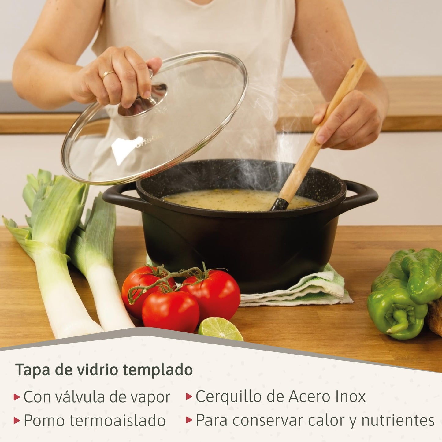 briebe Batería Cocina Inducción 8 Piezas, Aluminio Fundido, Antiadherente ILAG GRANITEC sin PFOA, Tapas Cristal, Guantes Silicona