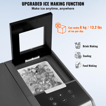 VEVOR Refrigerador Portátil para Automóvil de 35L con Función de Fabricación de Hielo, Temperatura Ajustable de -20°C a 20°C, Con Ruedas, Ideal para Camping y Automóvil, 730 x 420 x 480 mm, ≤ 45 dB