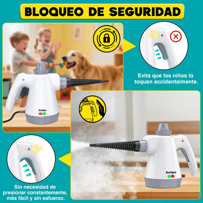 Rolipo Limpiador a Vapor Portátil, con 12 Accesorios y Cierre de Seguridad