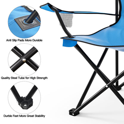 Beau Jardin Silla Plegable para Camping al Aire Libre, 150 KG, con Reposabrazos, Portavasos, Bolsillo Impermeable, Ligera y Portátil, Ideal para Playa, Acampada y Pesca, Color Azul