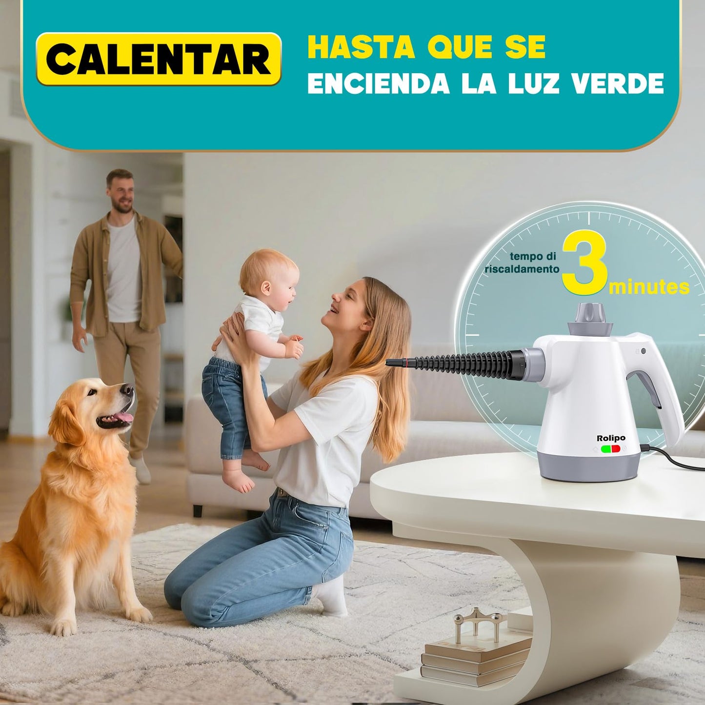 Rolipo Limpiador a Vapor Portátil, con 12 Accesorios y Cierre de Seguridad