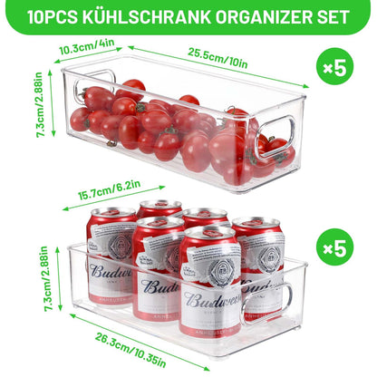 Royouzi 10-Piece Refrigerator Organizer, 2 Sizes, Stackable, Transparent, BPA-Free