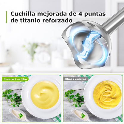 Bonsenkitchen Batidora de Mano, 1000W, Acero Inoxidable, Velocidades Variables